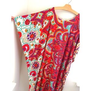Vintage 60s Paisley One Size Kaftan Dress Neon Psychedelic Mumu